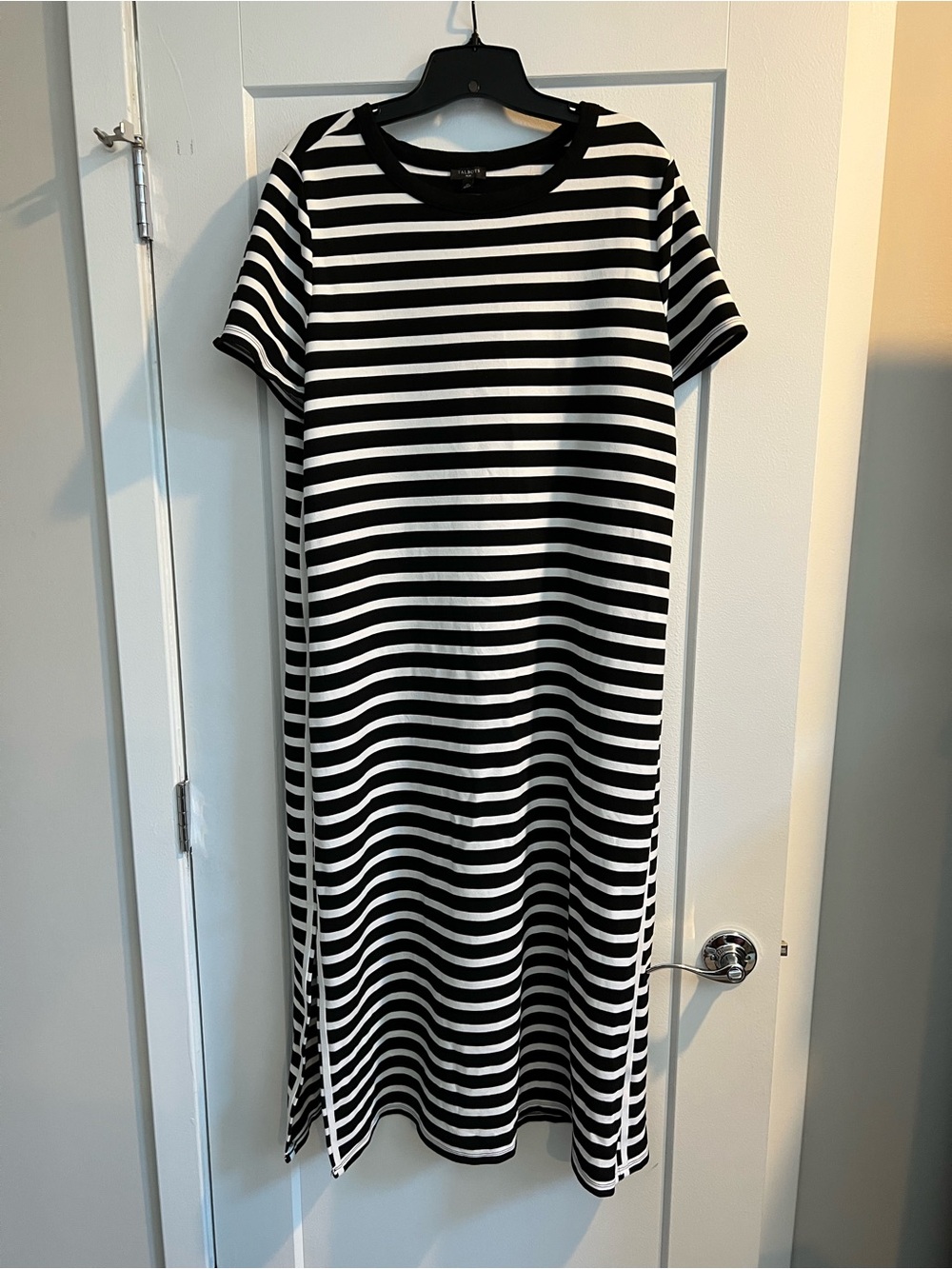 Talbots Black and White Stripe Short-Sleeve Midi Dress 1x